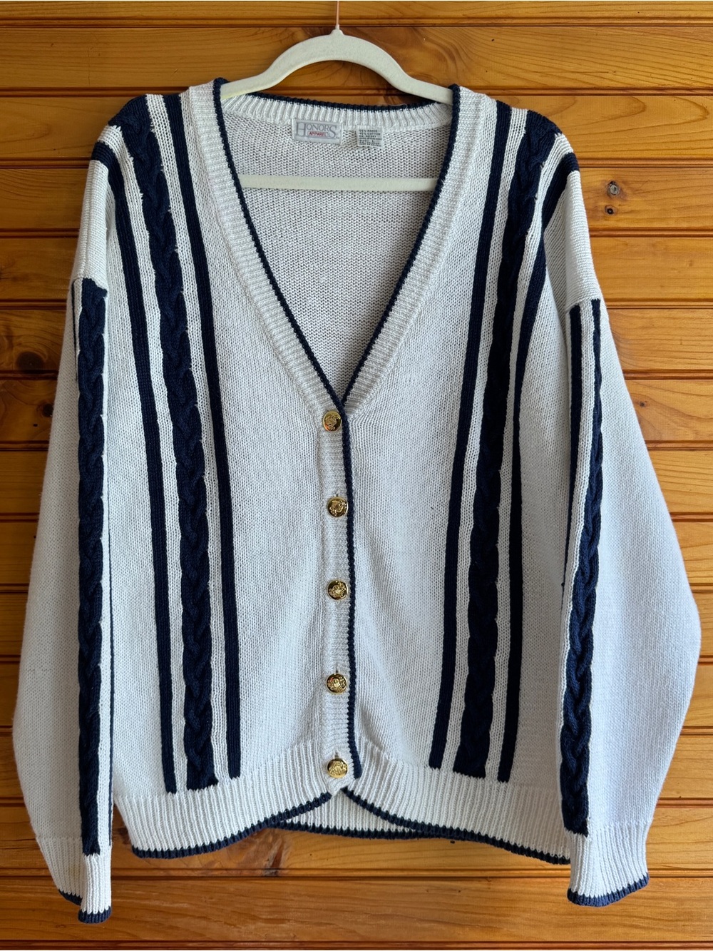 Vintage Honors Apparel Cardigan L Nautical Coastal Grandmother Cable Knit